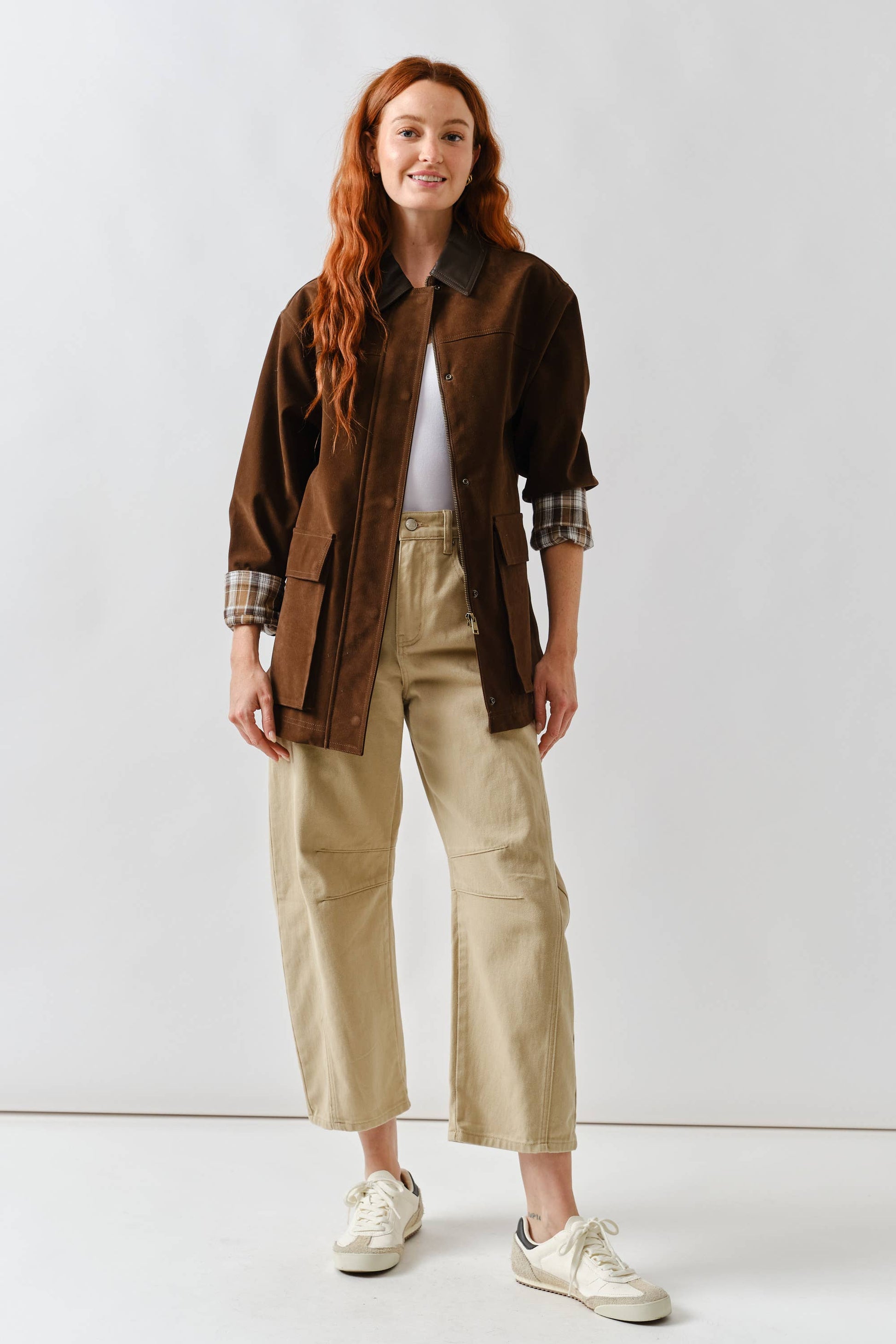 MAJ3262 SUEDE CASUAL JACKET WITH LEATHER COLLAR