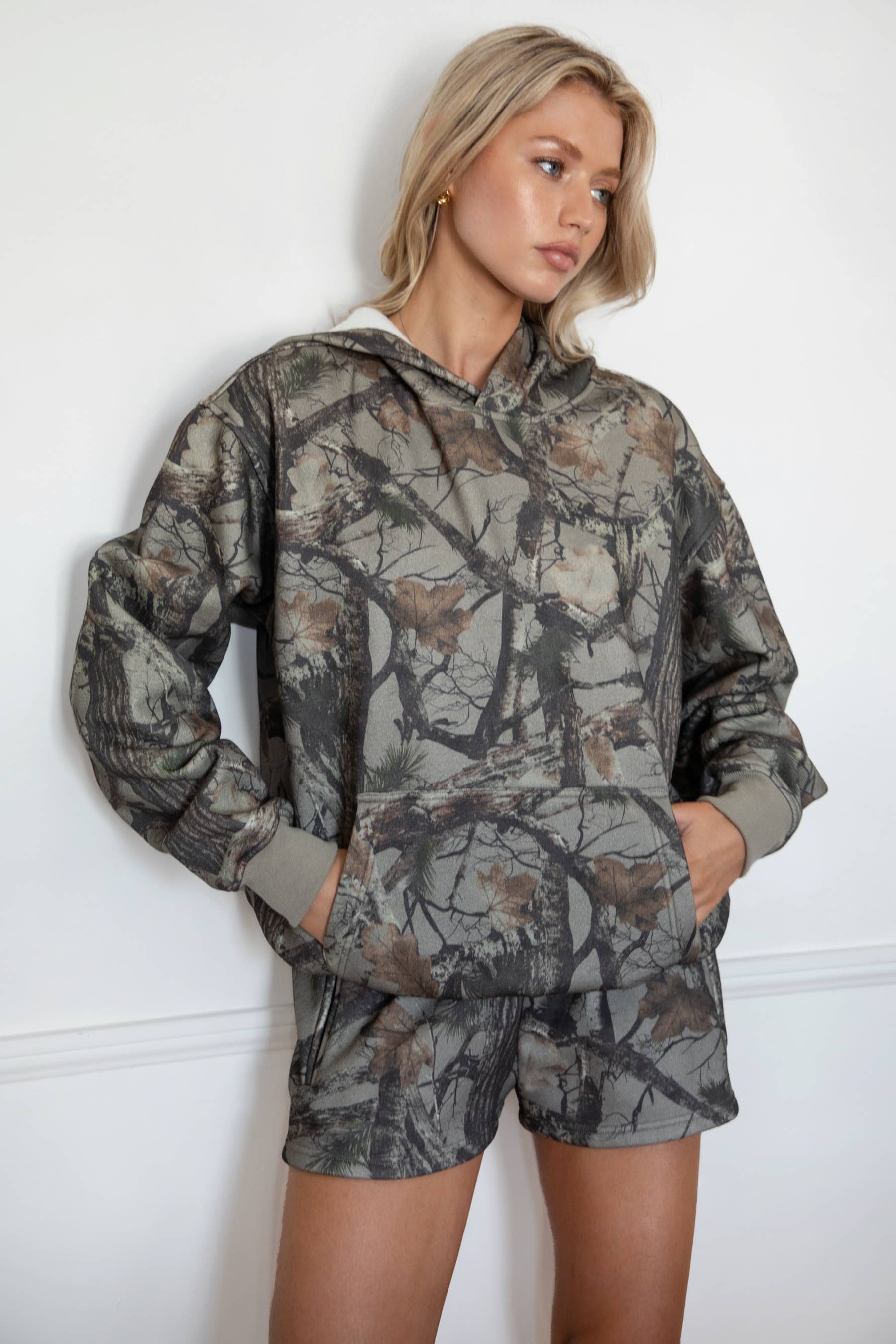 ELK Woodland Camo Fleece Kangaroo Pocket Oversized Hoodie