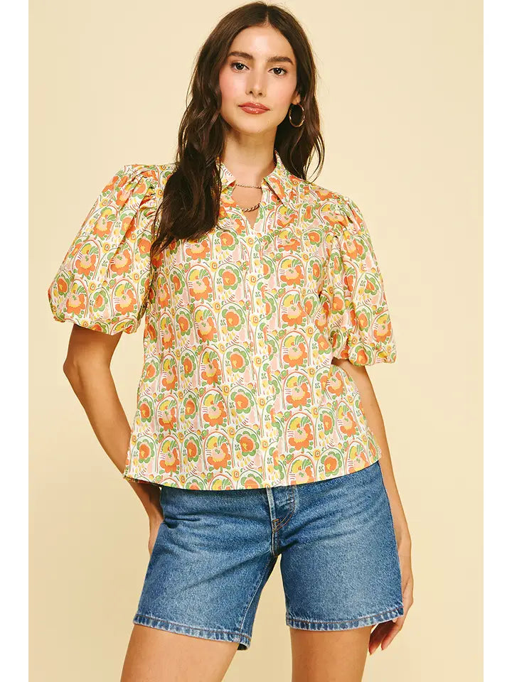 Floral Puffed Sleeve Blouse Top