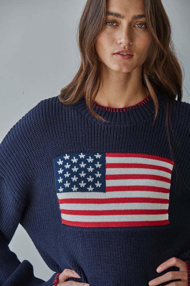 Knit Sweater American Flag Pullover