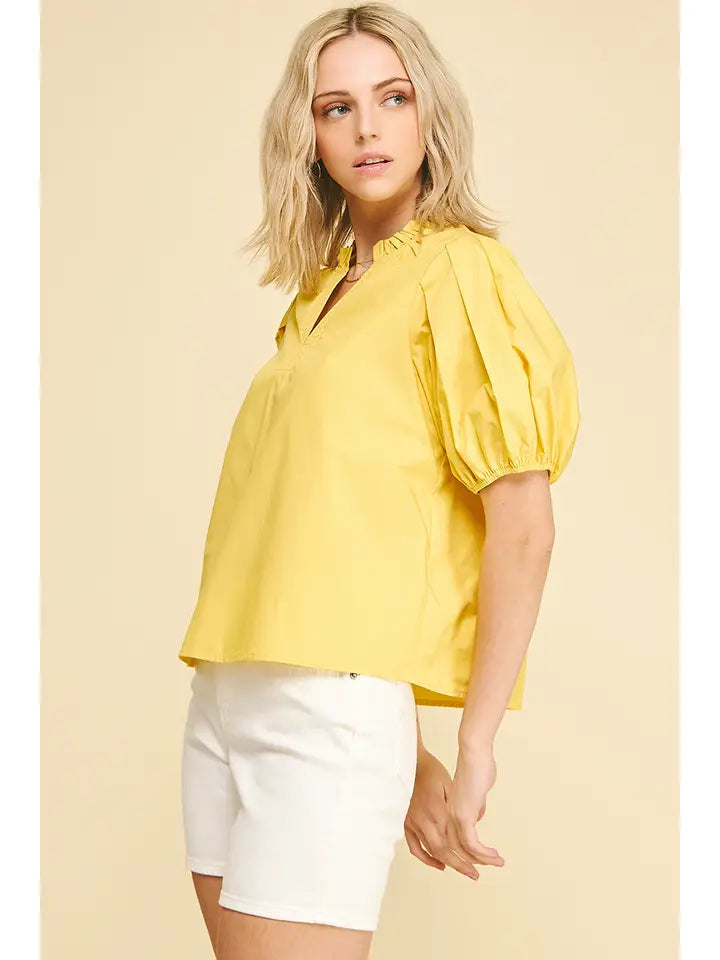 Short Sleeve V-Neck Woven Top - 4663T
