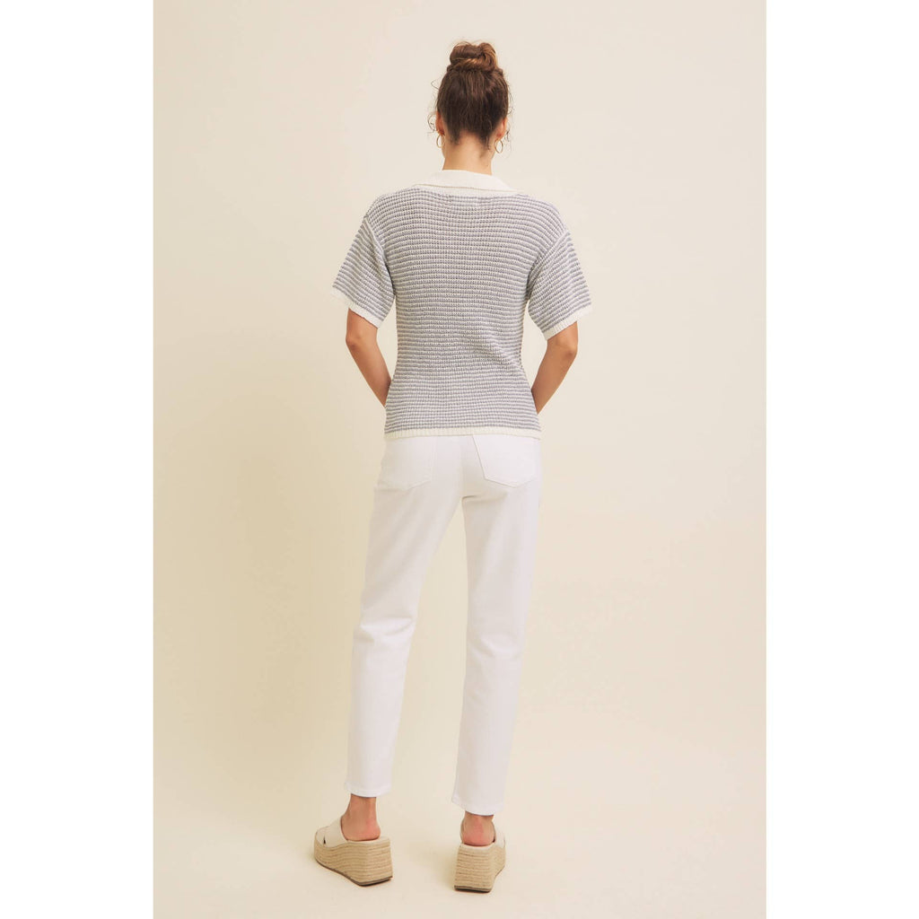 LIGHTWEIGHT BOUCLE SWEATER STRIPE TOP