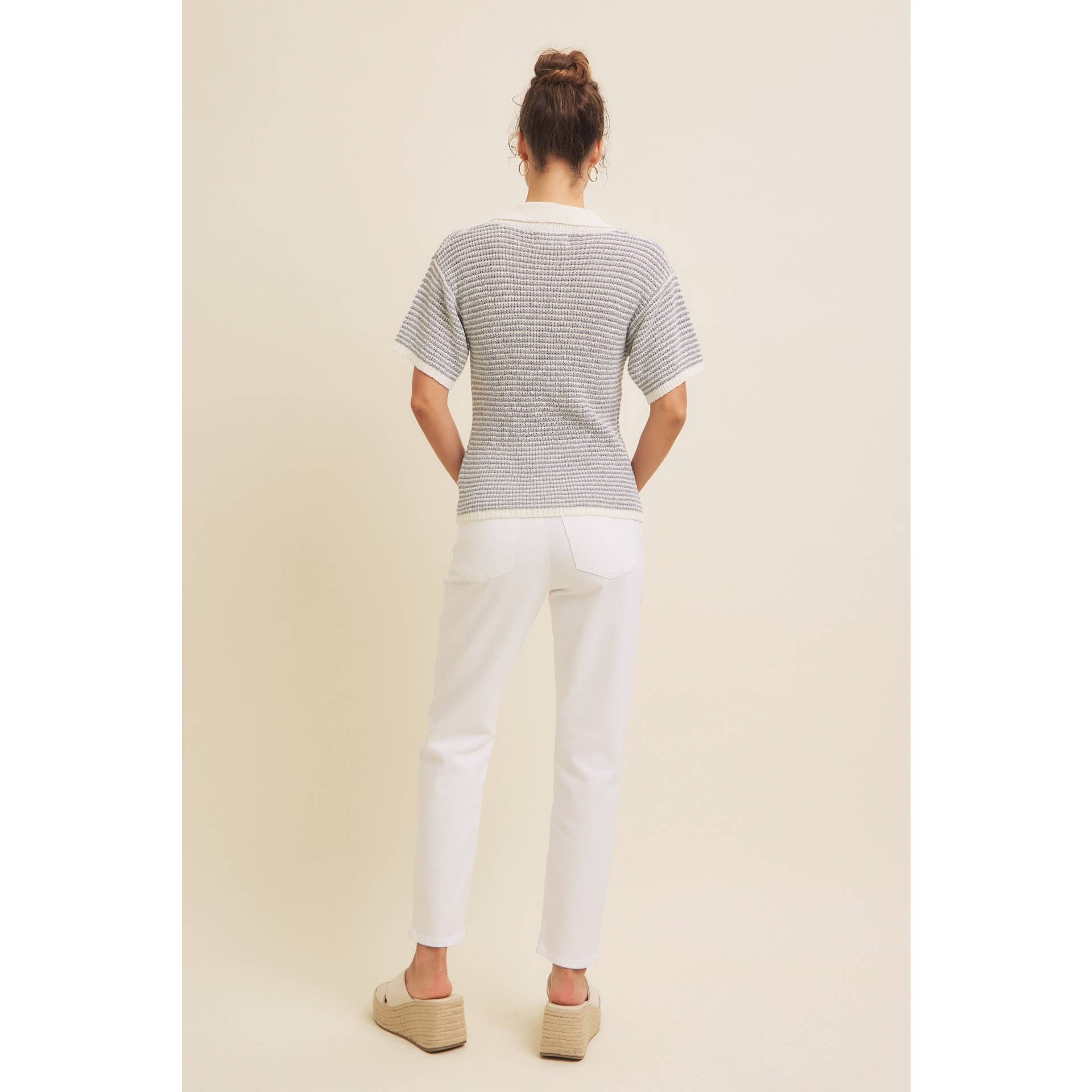 LIGHTWEIGHT BOUCLE SWEATER STRIPE TOP