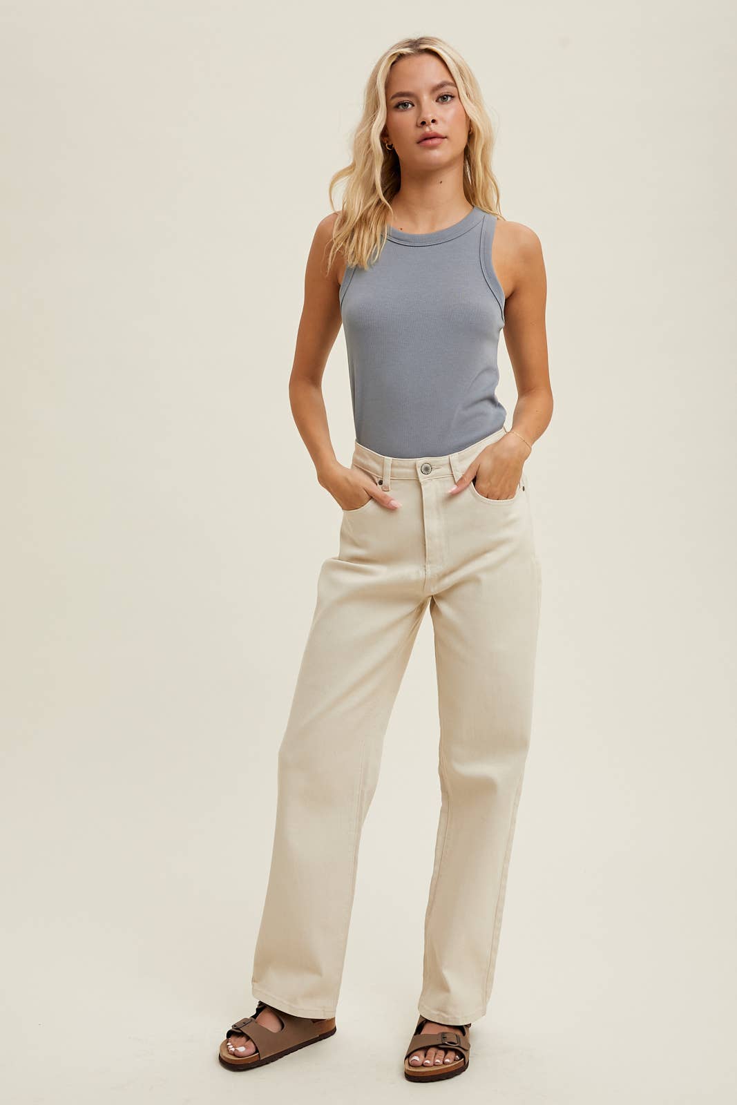 CREW NECK RIBBED KNIT TANK TOP / WL18-1044