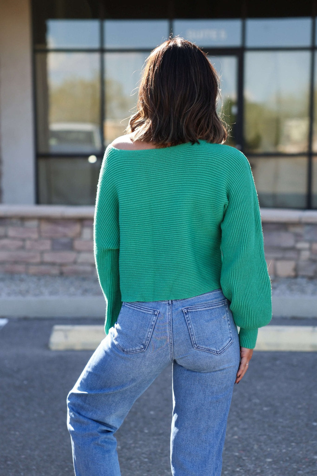Avery Ribbed Boat Neck Sweater - Green - DOORBUSTER