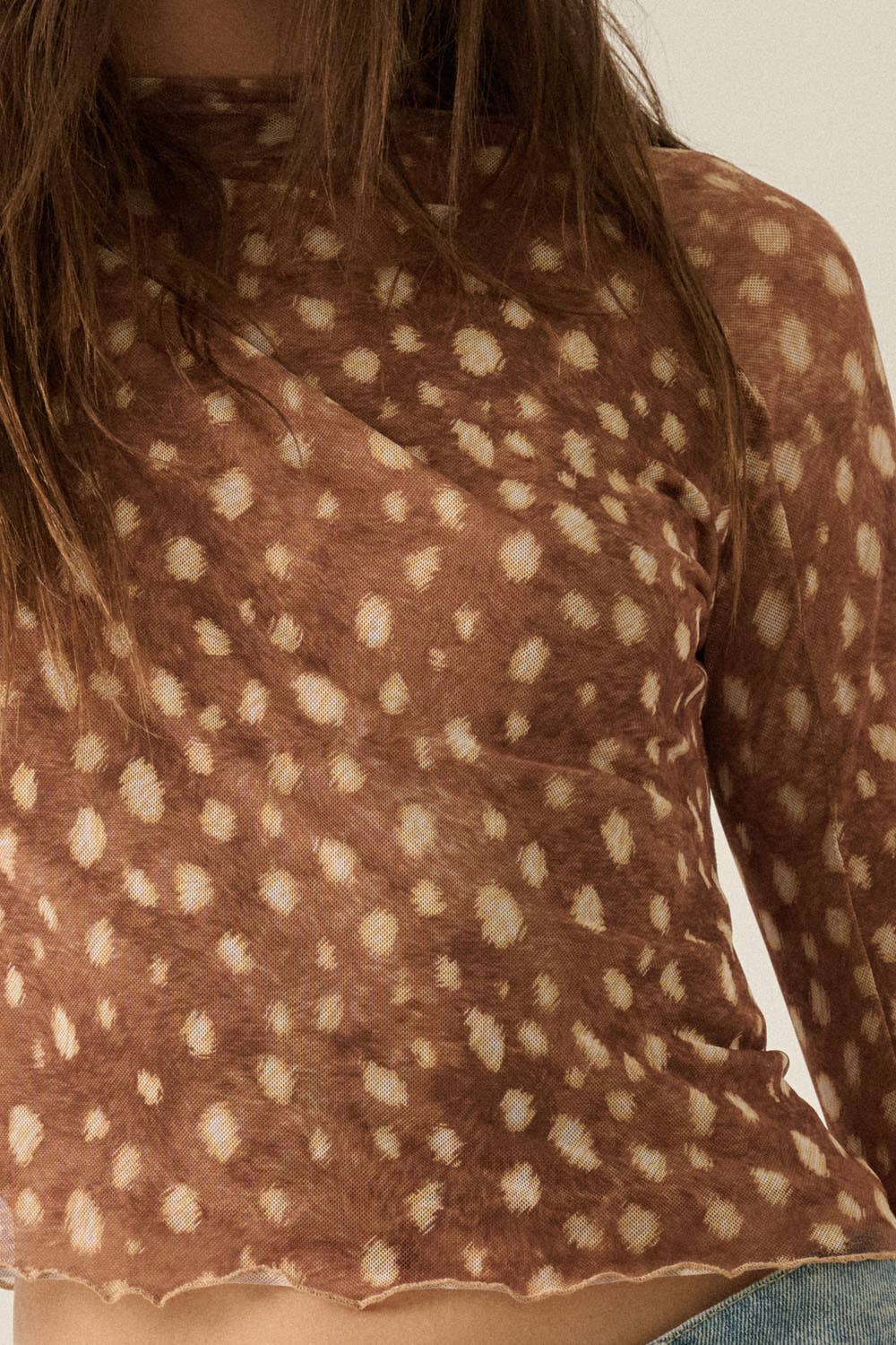 Abstract Polka Dot Mesh Mock-Neck