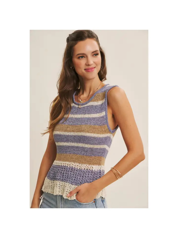 LAID-BACK COASTAL STRIPE AIRY SWEATER KNIT TANK