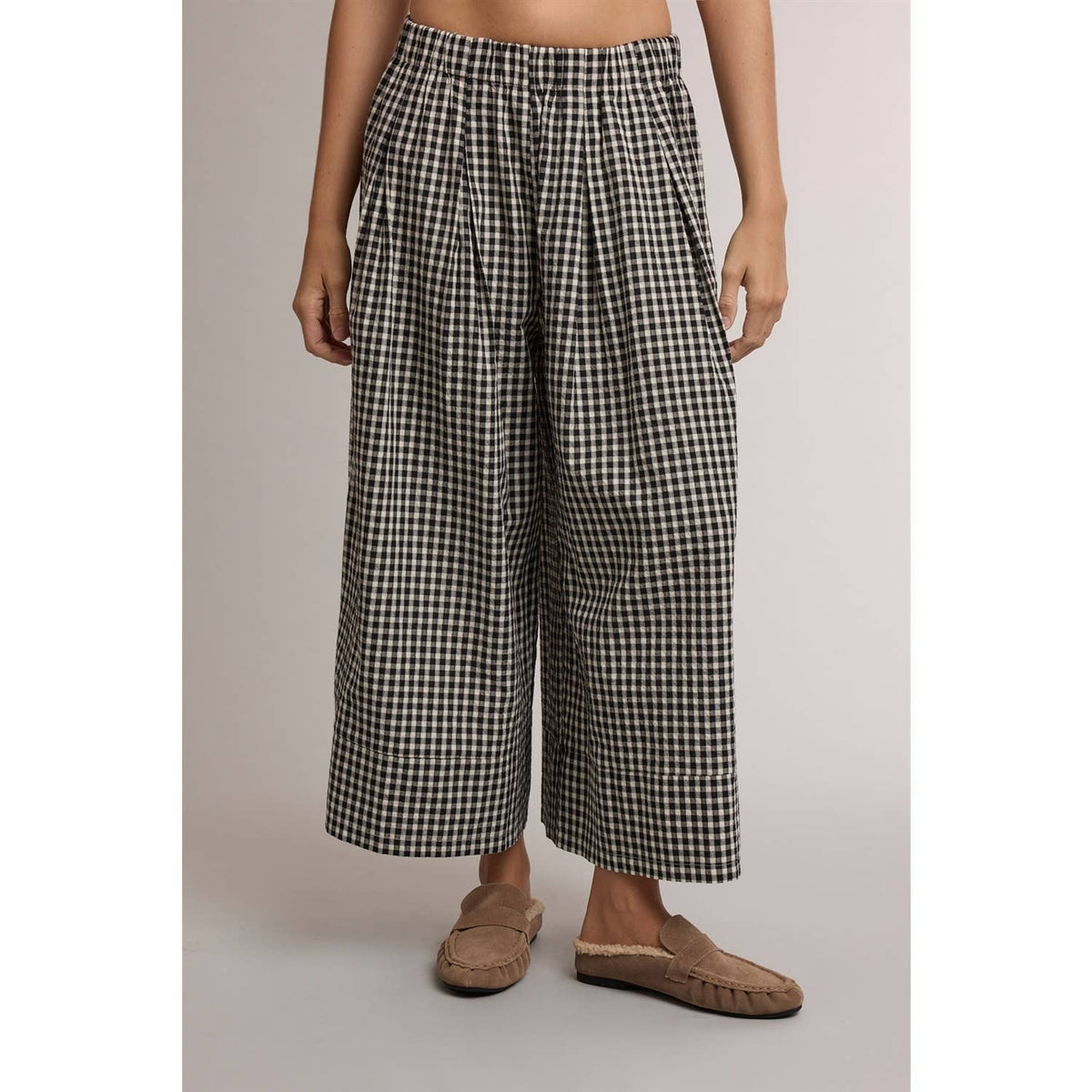GINGHAM WIDE LEG PULL ON PANTS