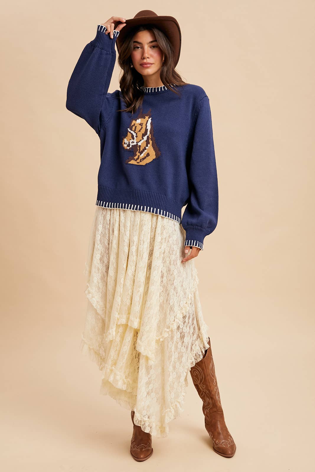 HORSE MOTIF KNITTED SWEATER