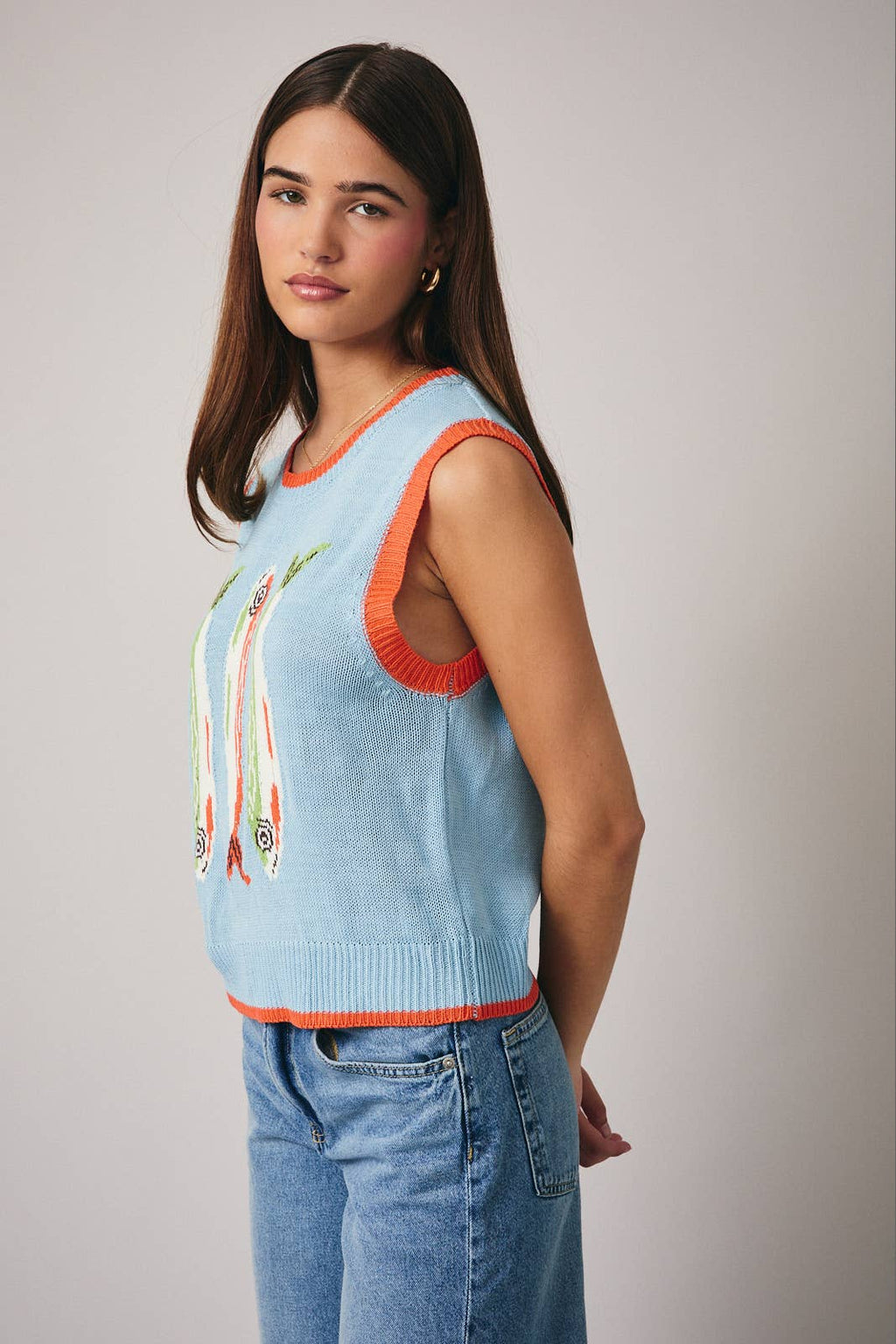 ROUND NECK 'FISH' GRAPHIC SWEATER VEST