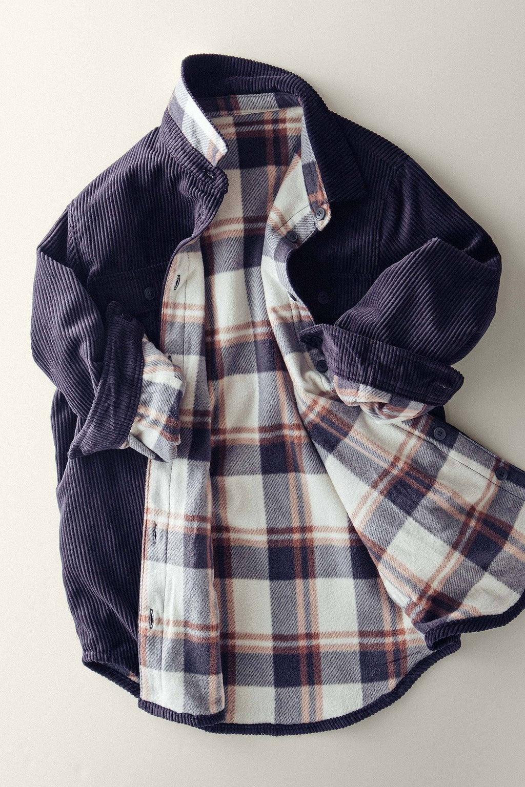 Plaid Lined Corduroy Flannel Shacket