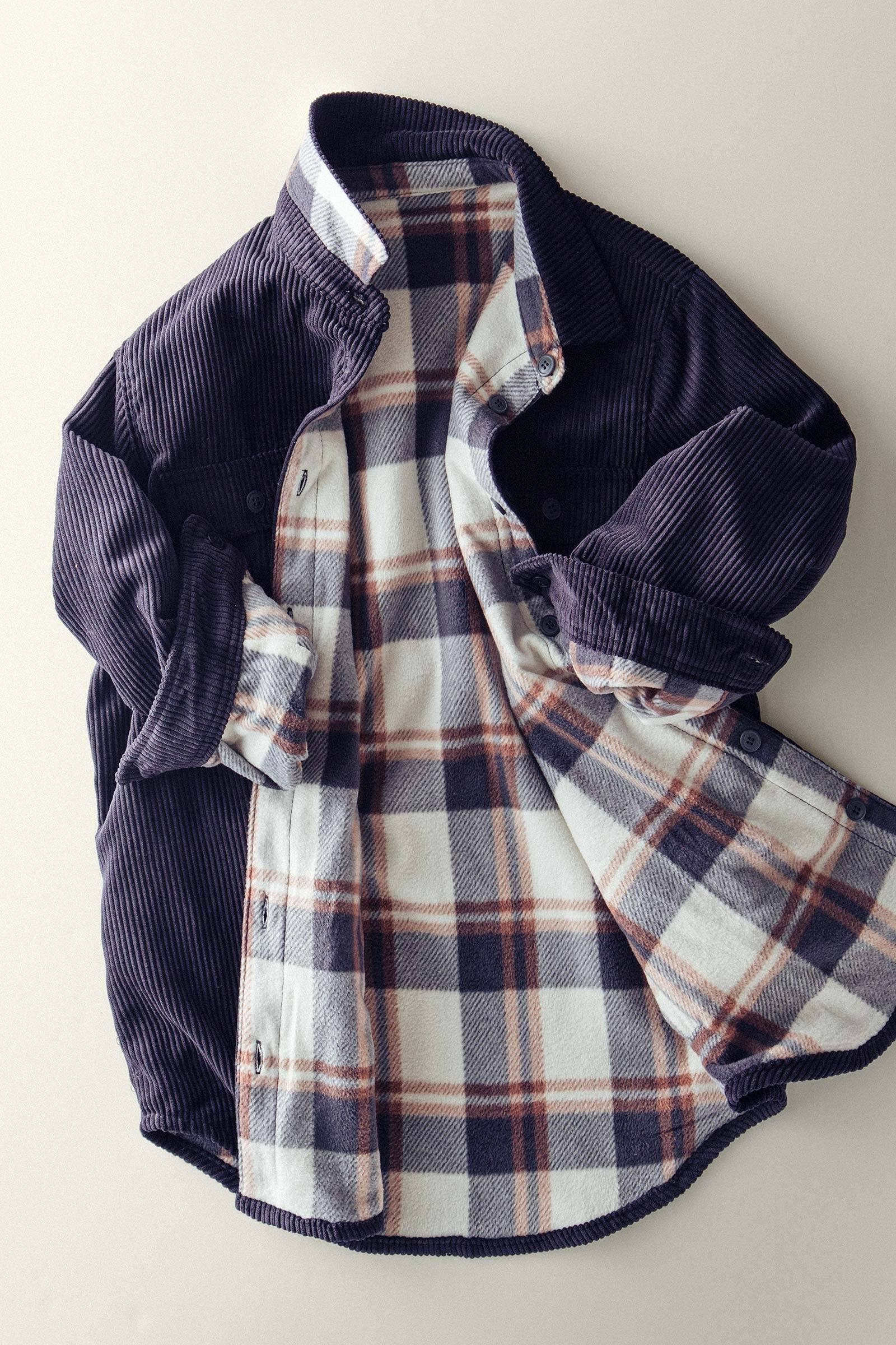 Plaid Lined Corduroy Flannel Shacket