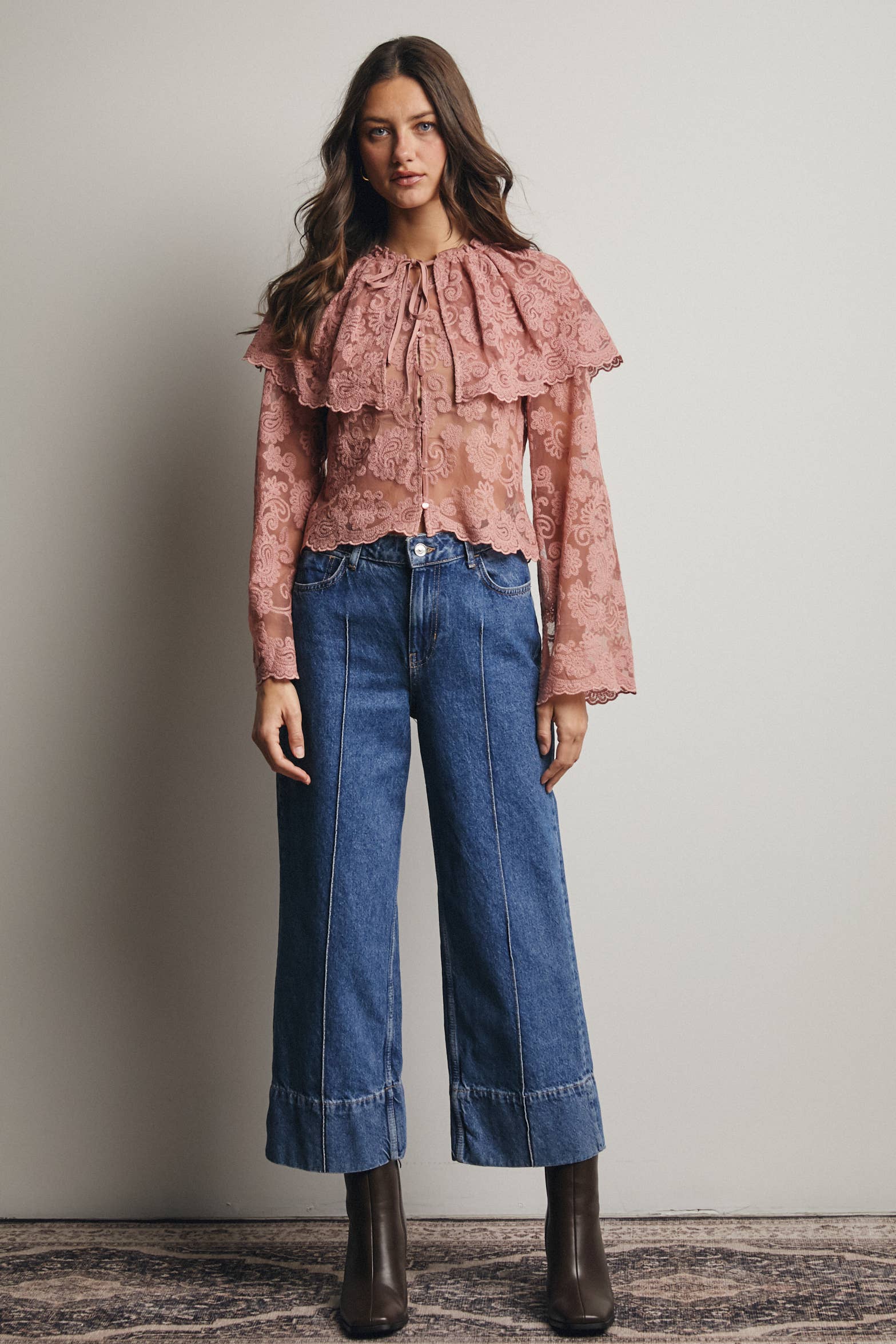 Sheer Embroidered Lace Blouse