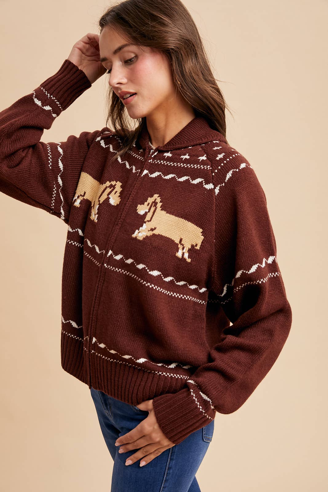 DACHSHUND ZIP UP CARDIGAN