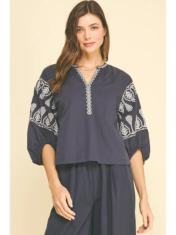 Embroidered Detail Blouse Top