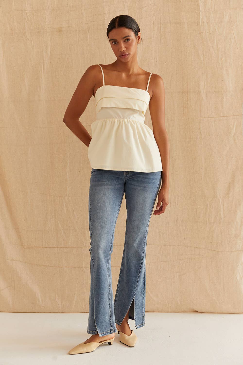 CT9514 - Mindy Pleated Babydoll Camisole Top