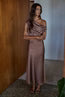 Satin Polka Dot Cowl Neck Maxi Dress: Chocolate - L9110