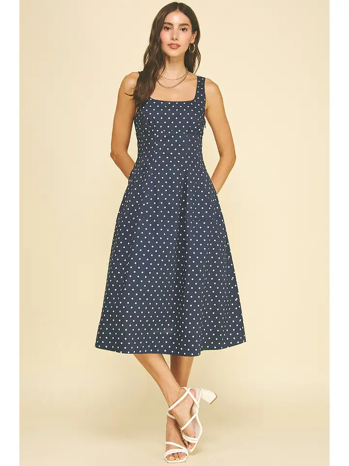 Polka Dot Flared A-Line Midi Dress