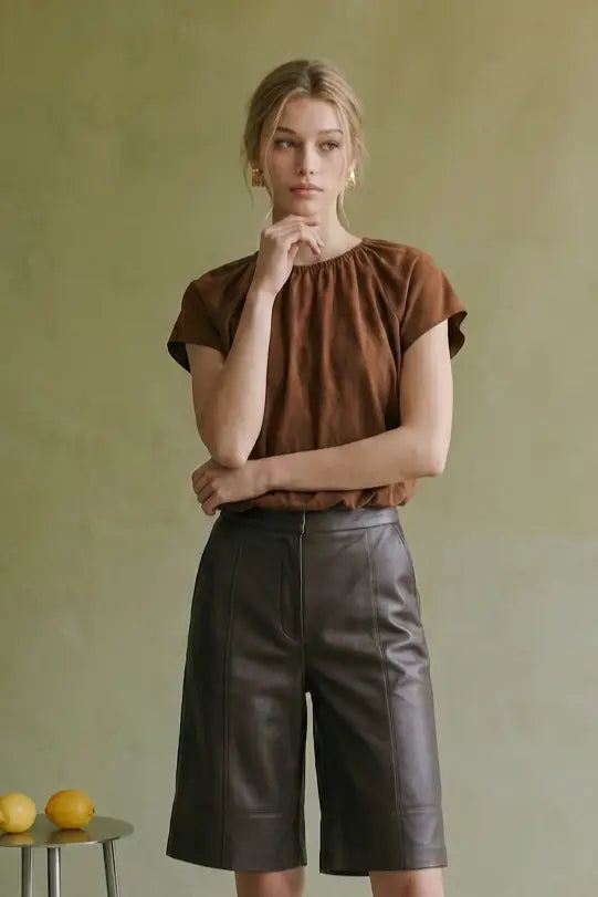 Gathered Suede Bubble Hem Top