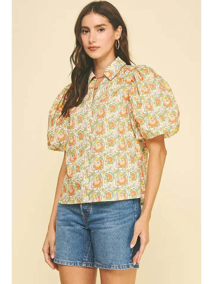 Floral Puffed Sleeve Blouse Top