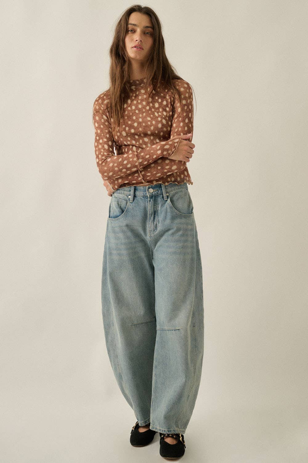 Abstract Polka Dot Mesh Mock-Neck