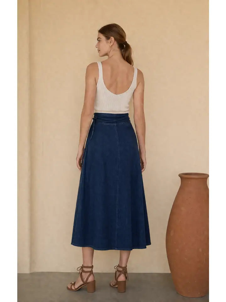 Denim Asymmetric Midi Skirt