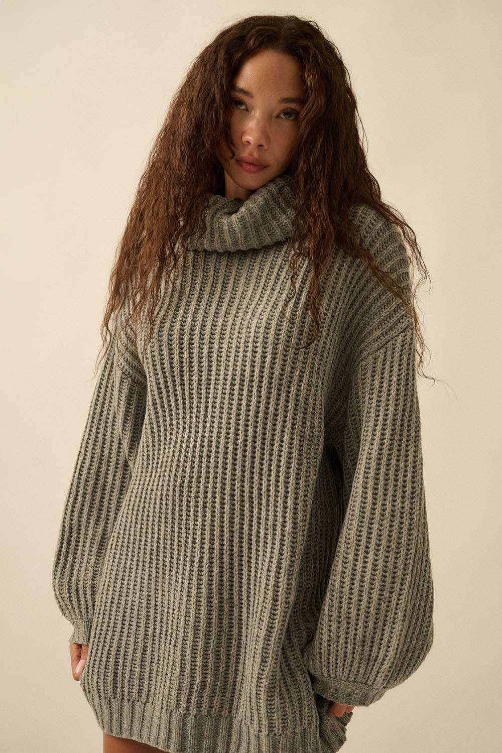 Rib Knit Turtle Neck Oversized Sweater