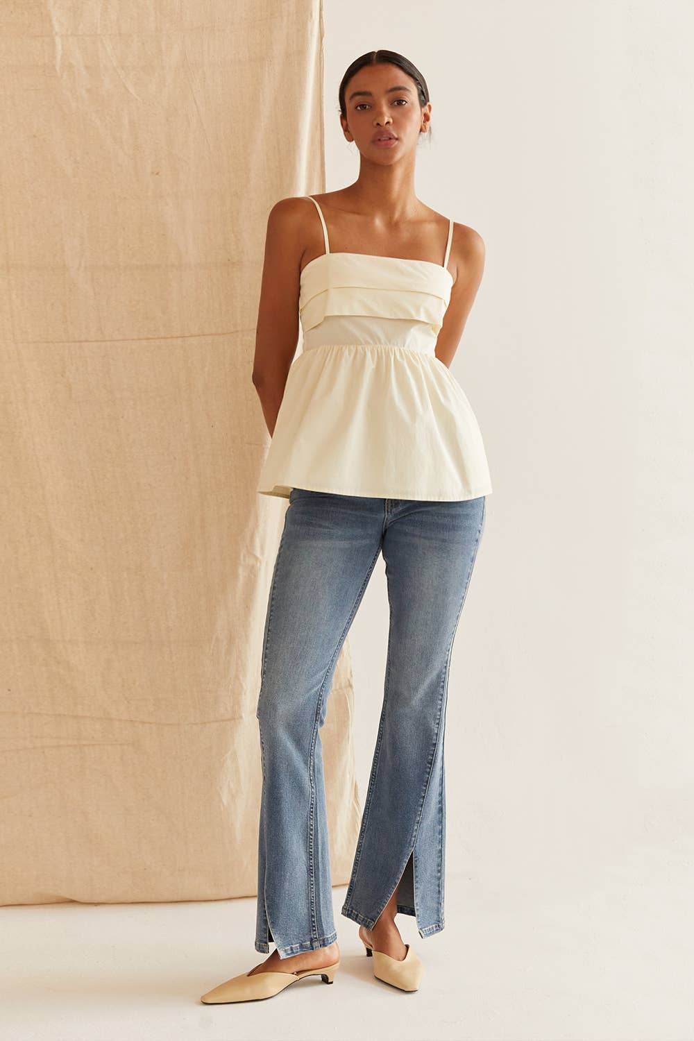 CT9514 - Mindy Pleated Babydoll Camisole Top