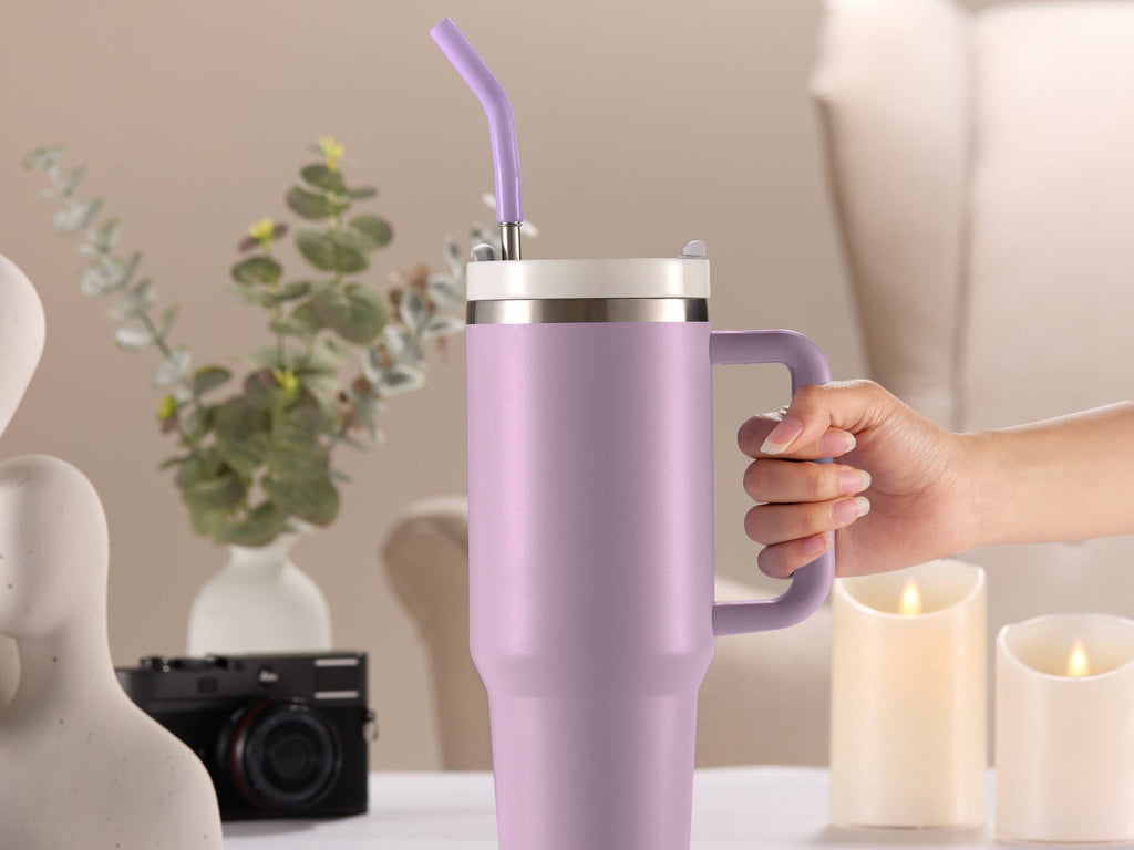 Kook Stainless Steel Tumbler, with Straw and Handle, 40 oz