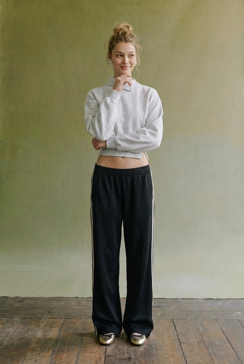 Asymmetric Collar Balloon Sleeve Sweatshirt