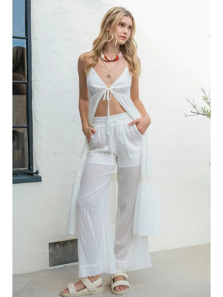 OFF WHITE TIE FRONT LACE TOP