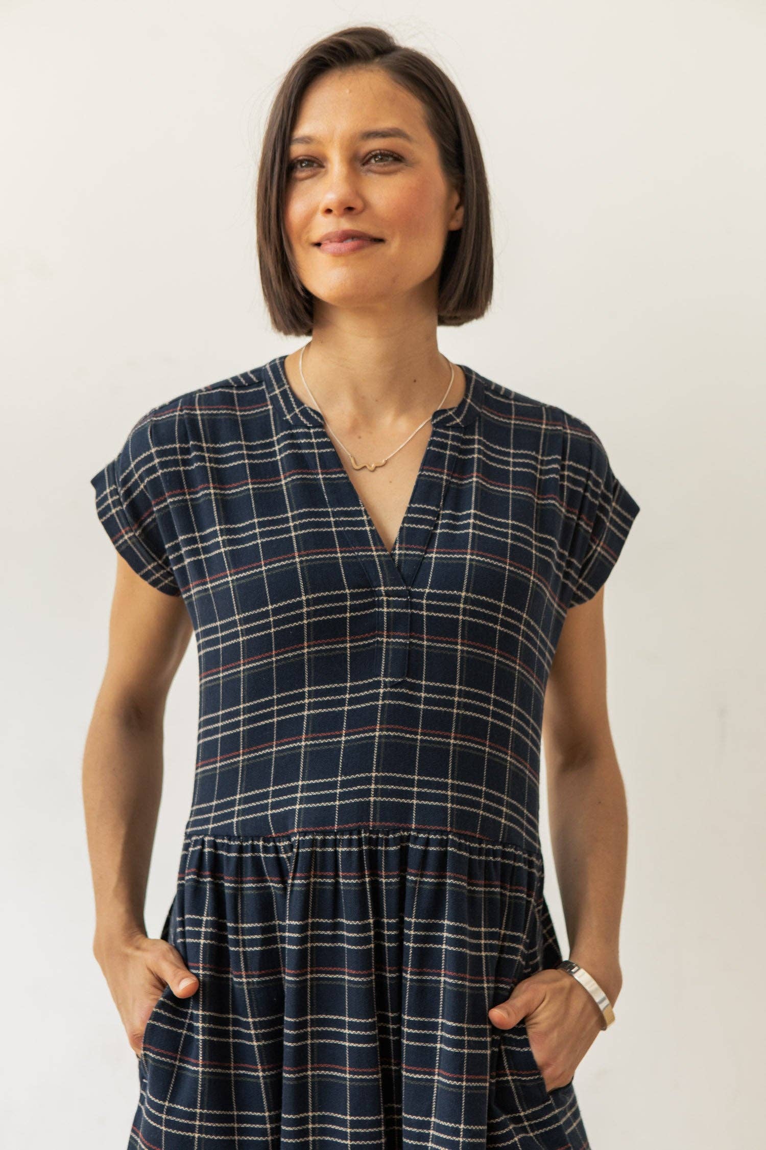 Ira Dress / Dusk Herringbone Plaid