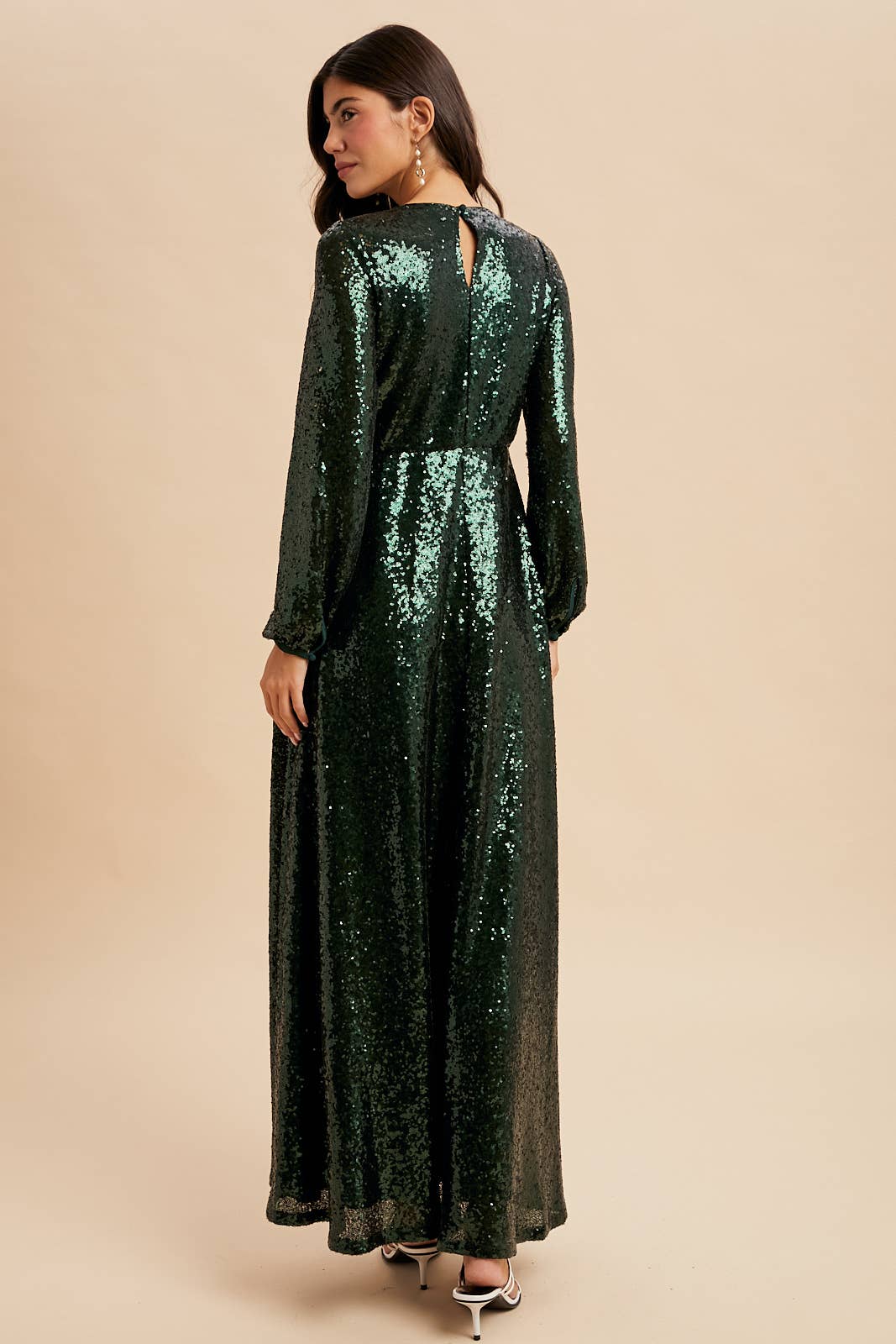 SEQUIN V NECK MAXI DRESS