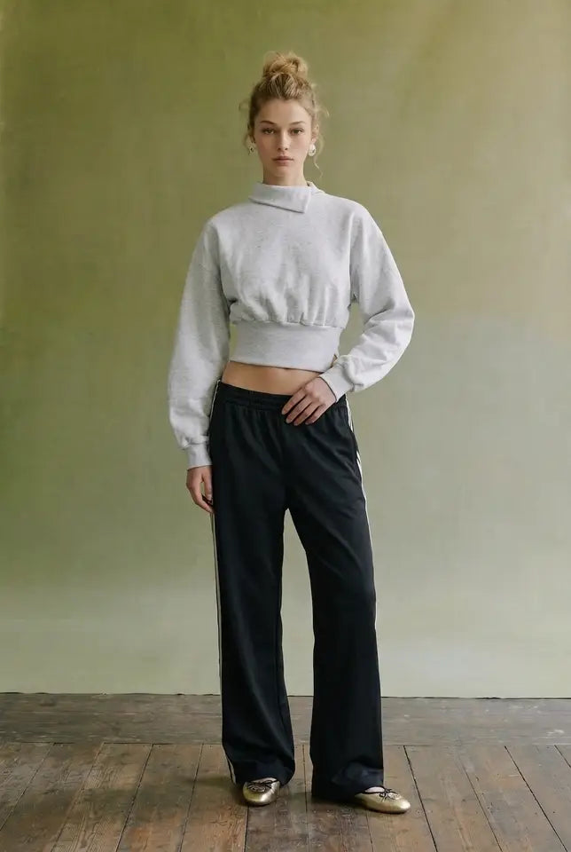 Asymmetric Collar Balloon Sleeve Sweatshirt