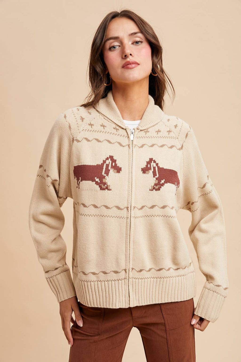 DACHSHUND ZIP UP CARDIGAN
