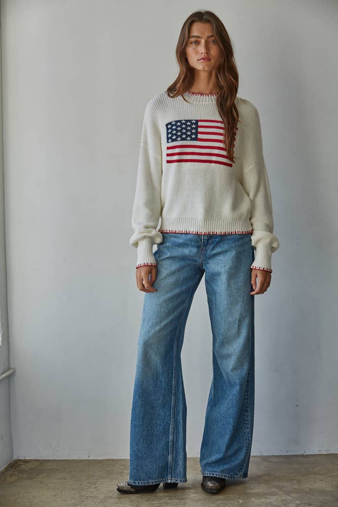 Knit Sweater American Flag Pullover