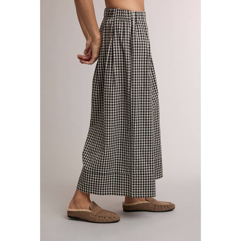 GINGHAM WIDE LEG PULL ON PANTS