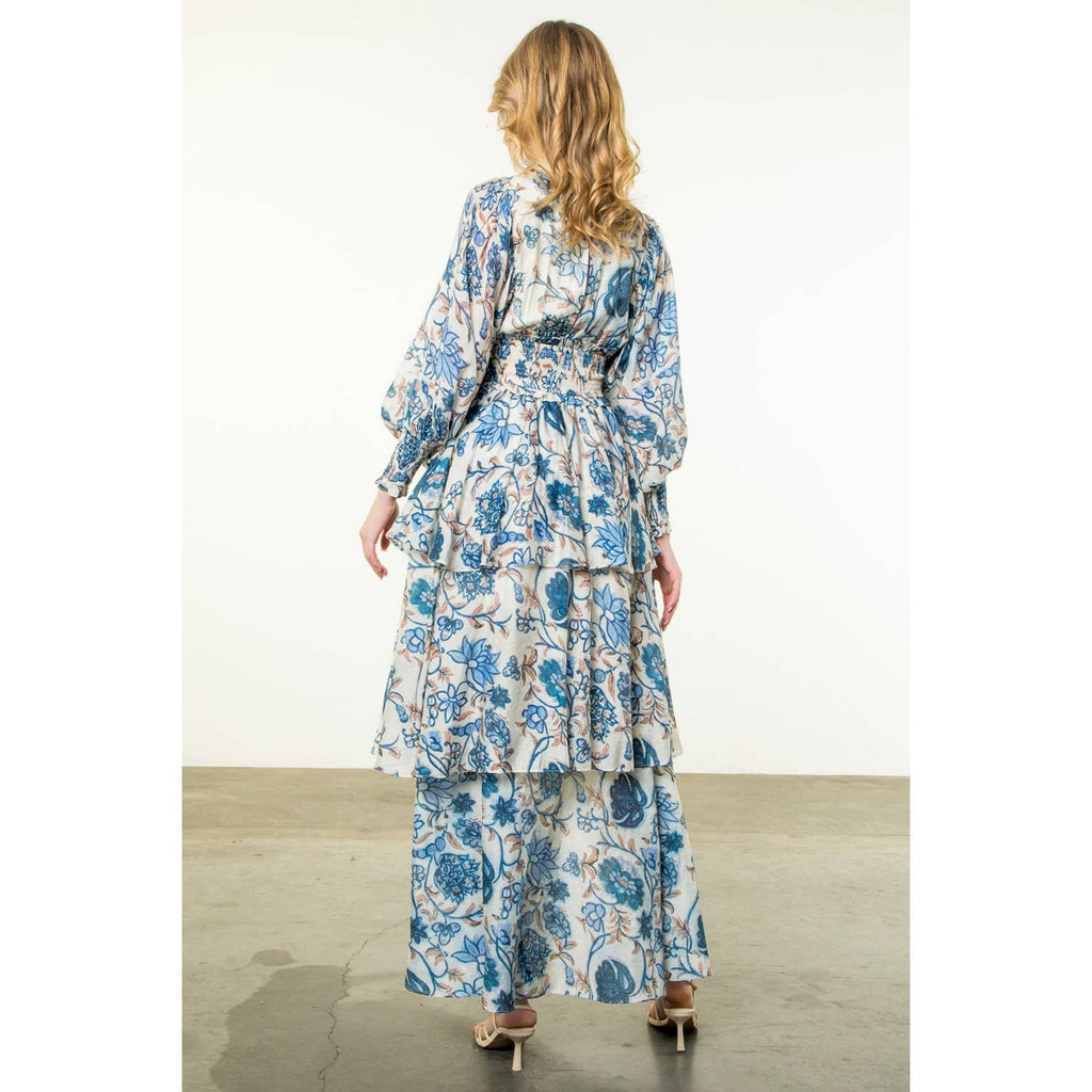 Smocked Waist Tiered Long Sleeve Dress