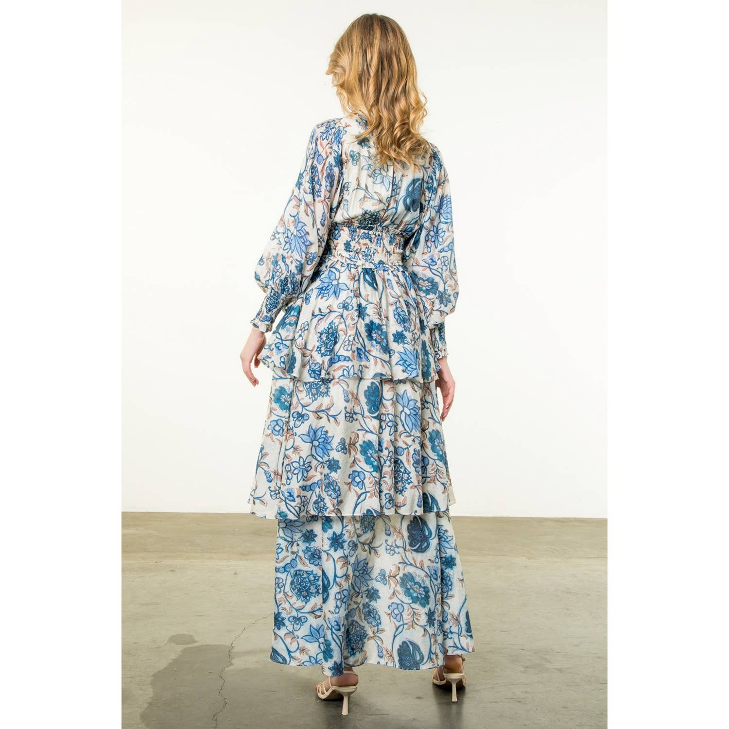 Smocked Waist Tiered Long Sleeve Dress