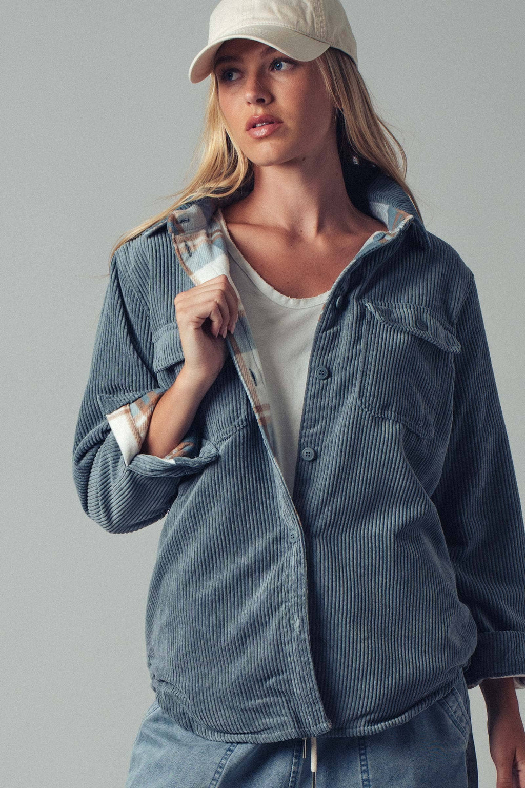 Plaid Lined Corduroy Flannel Shacket