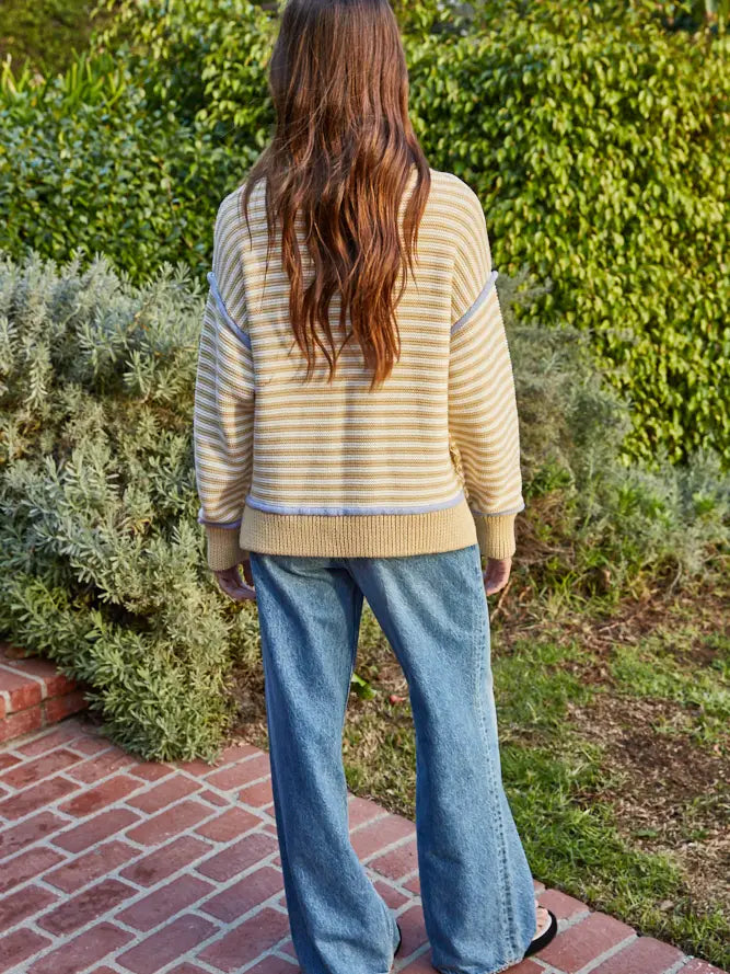 KNIT SWEATER COTTON POLYESTER STRIPED CONTRAST SEAM