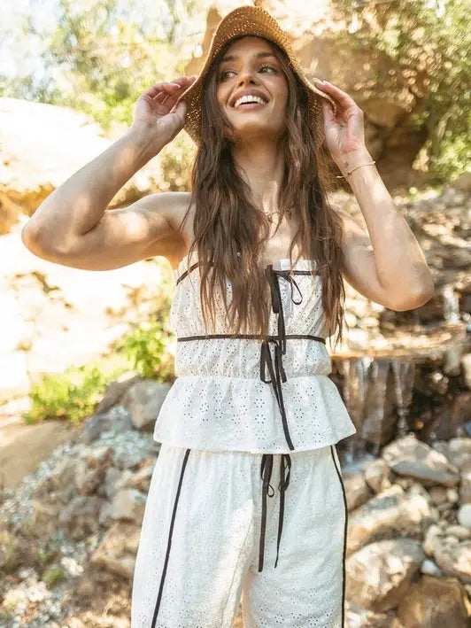 Eyelet Contrast Binding Top