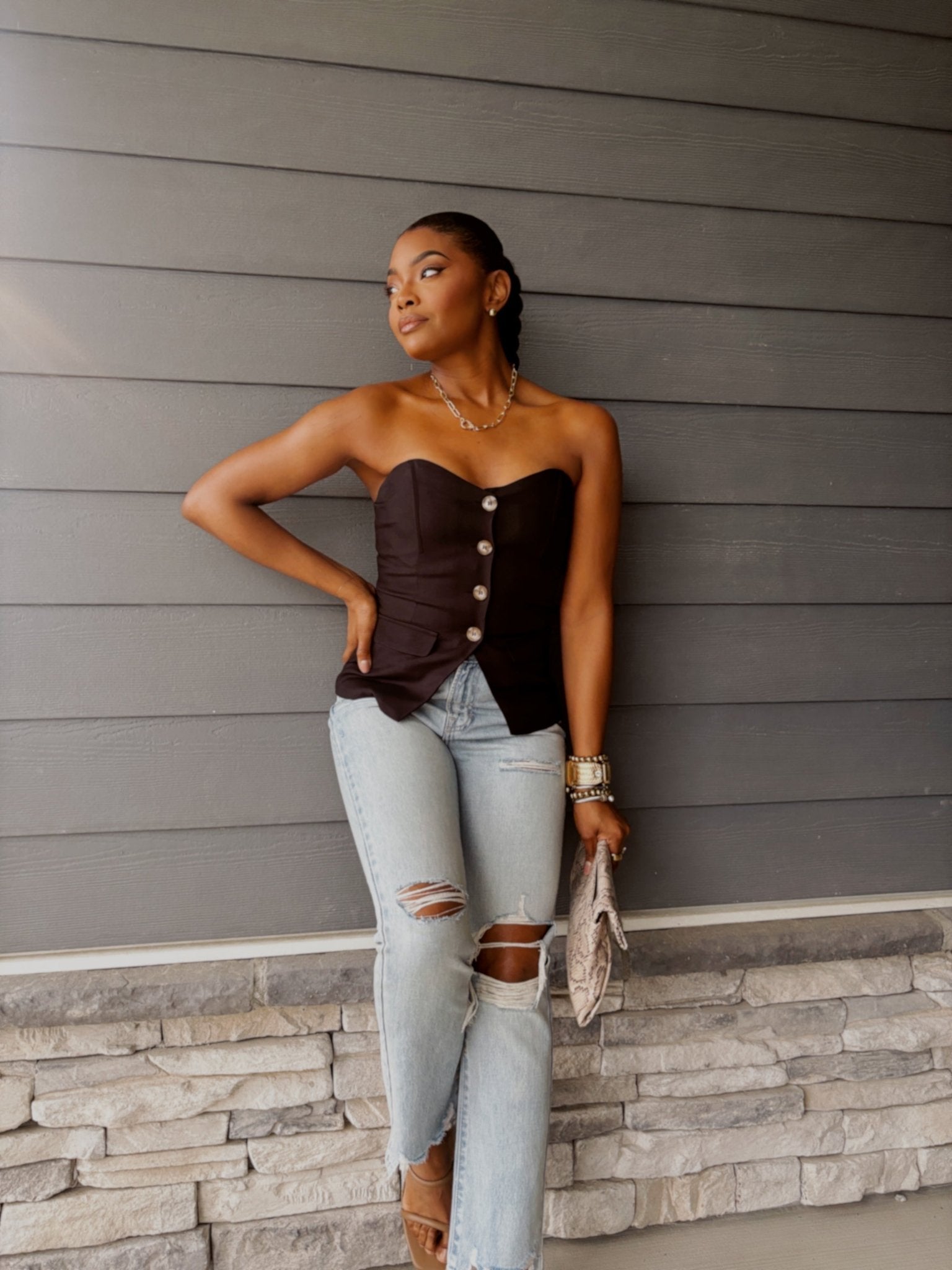 Black Button Front Tube Top - FINAL SALE