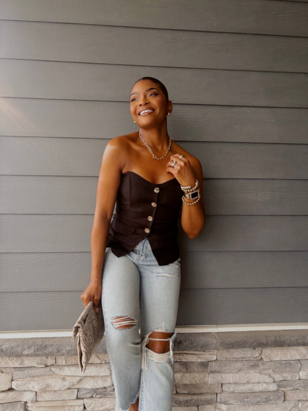 Black Button Front Tube Top - FINAL SALE