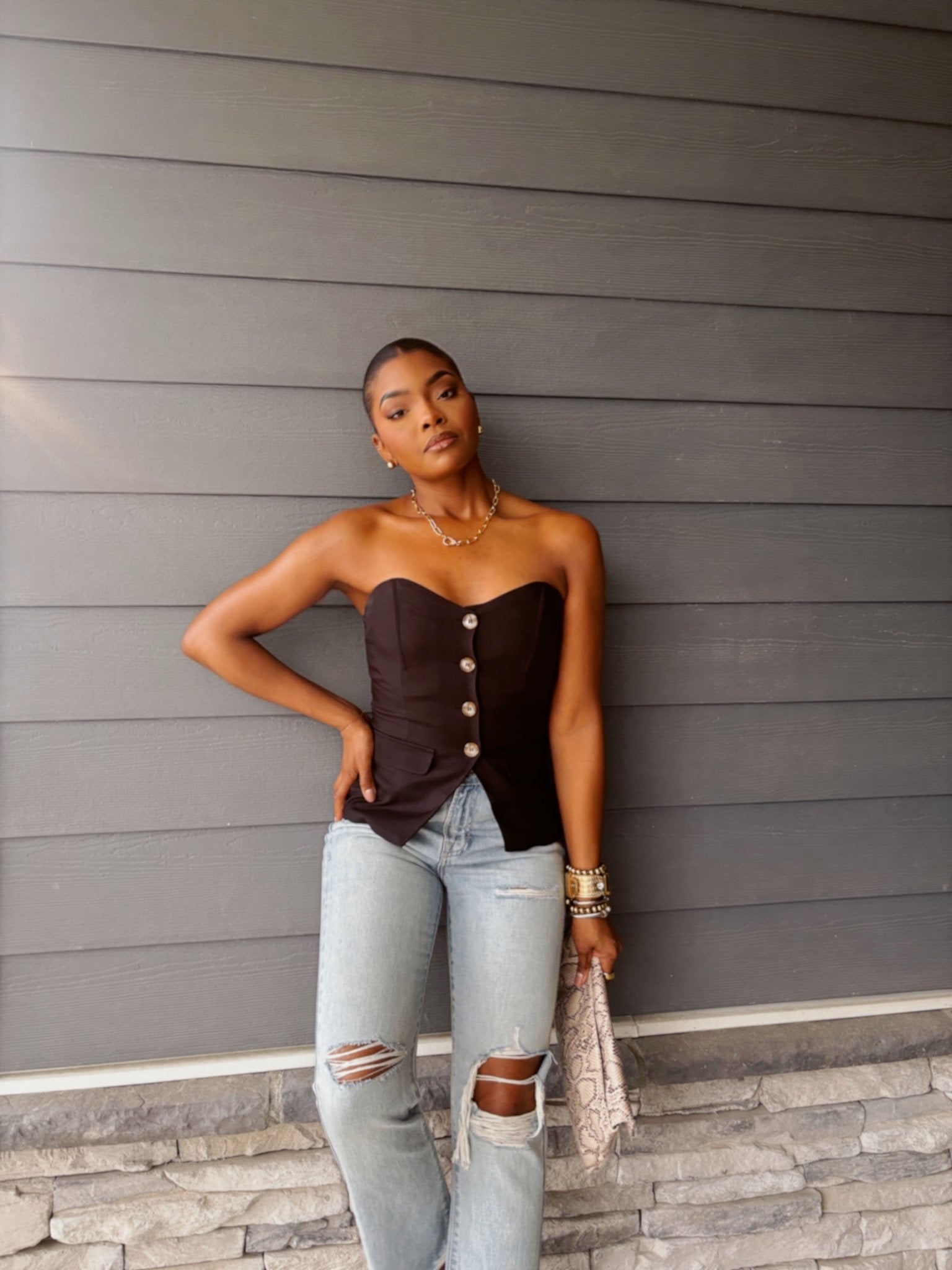 Black Button Front Tube Top - FINAL SALE