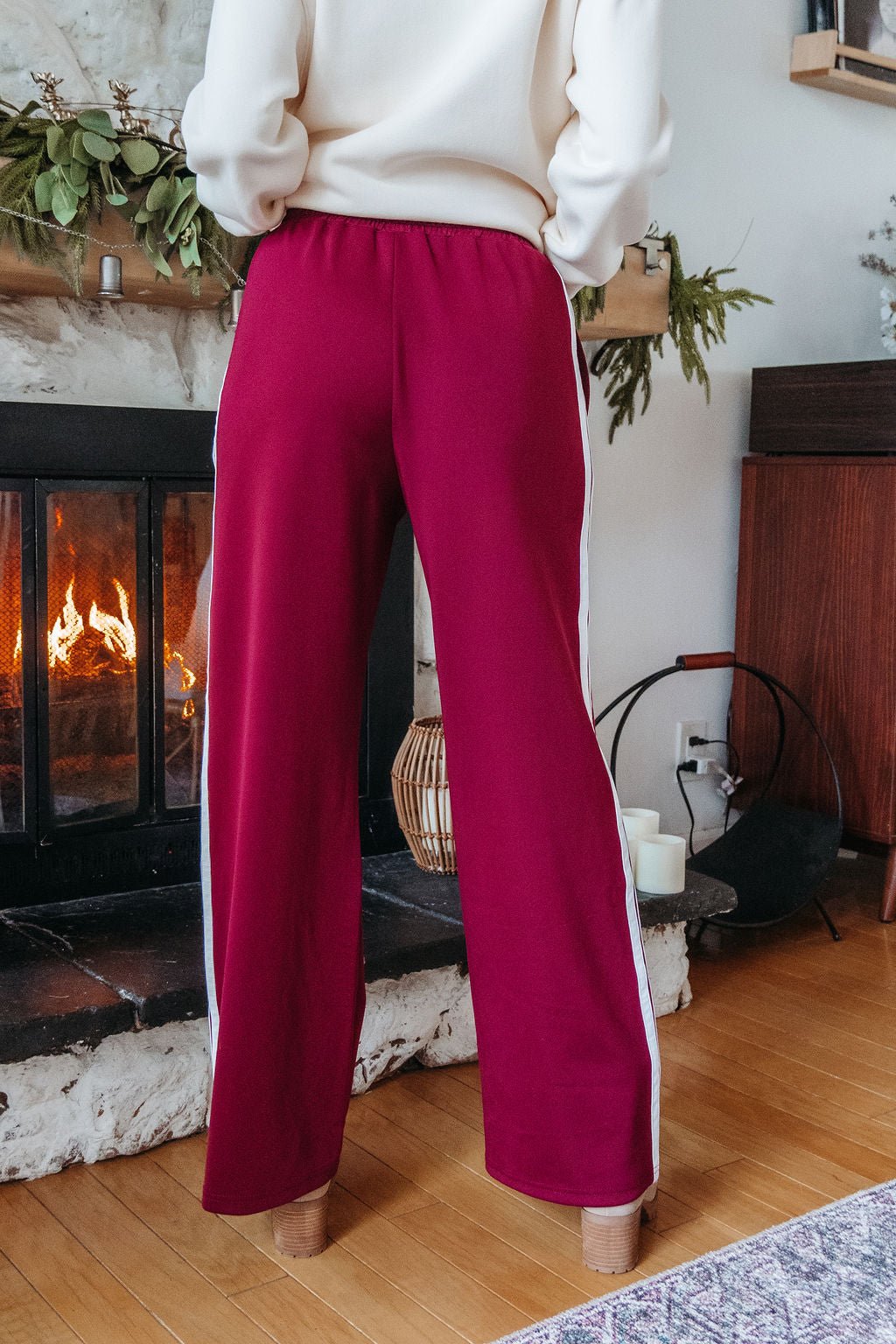 Burgundy Striped Athleisure Pants - DOORBUSTER