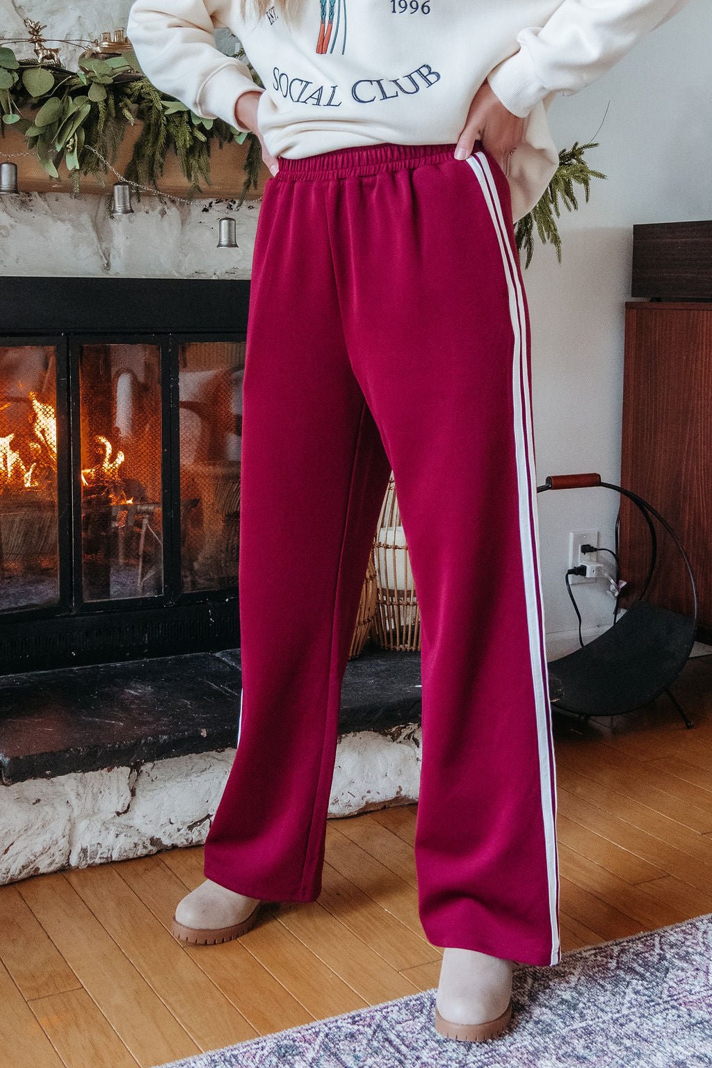 Burgundy Striped Athleisure Pants - DOORBUSTER