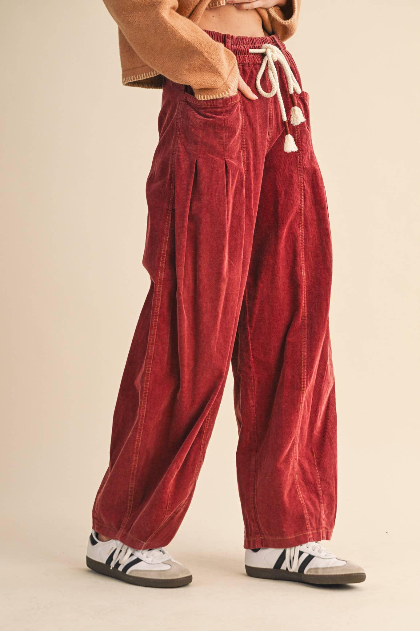 WASHED CORDUROY PLEATED BARREL PANTS MP4155