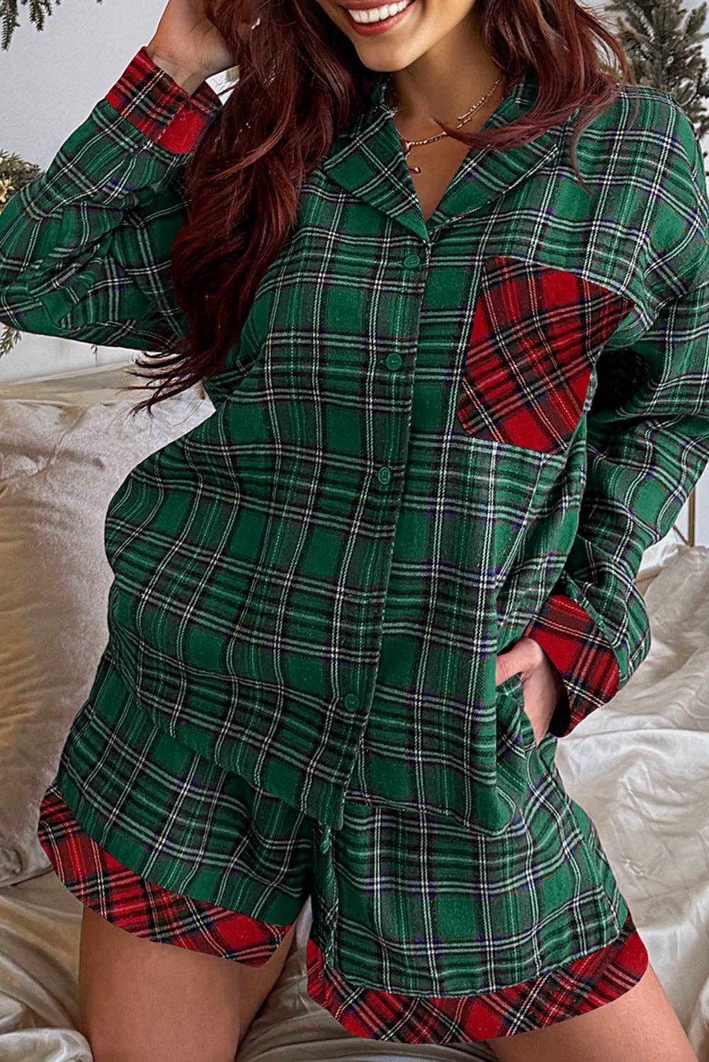 Christmas Plaid Patchwork Pajama Set