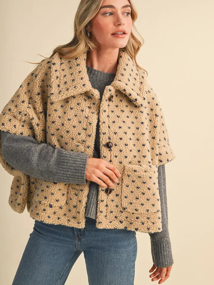 Polka Dot Faux Sherpa Cape